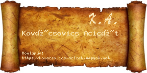 Kovácsovics Acicét névjegykártya